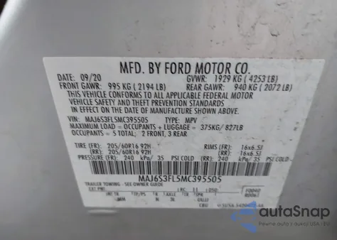 2021 Ford Ecosport S из США, поврежденный, VIN MAJ6S3FL5MC395505